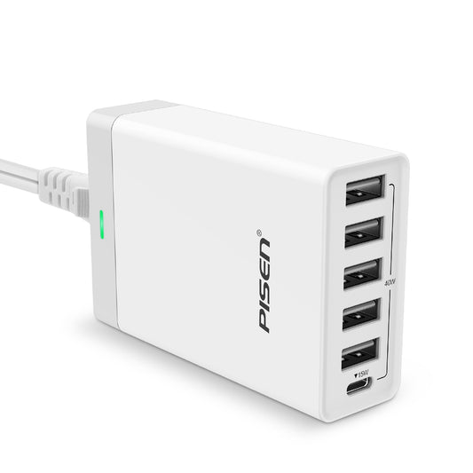 PISEN 40W/8A 充电器,带 5 个 USB 端口 + 1 个 Type-C