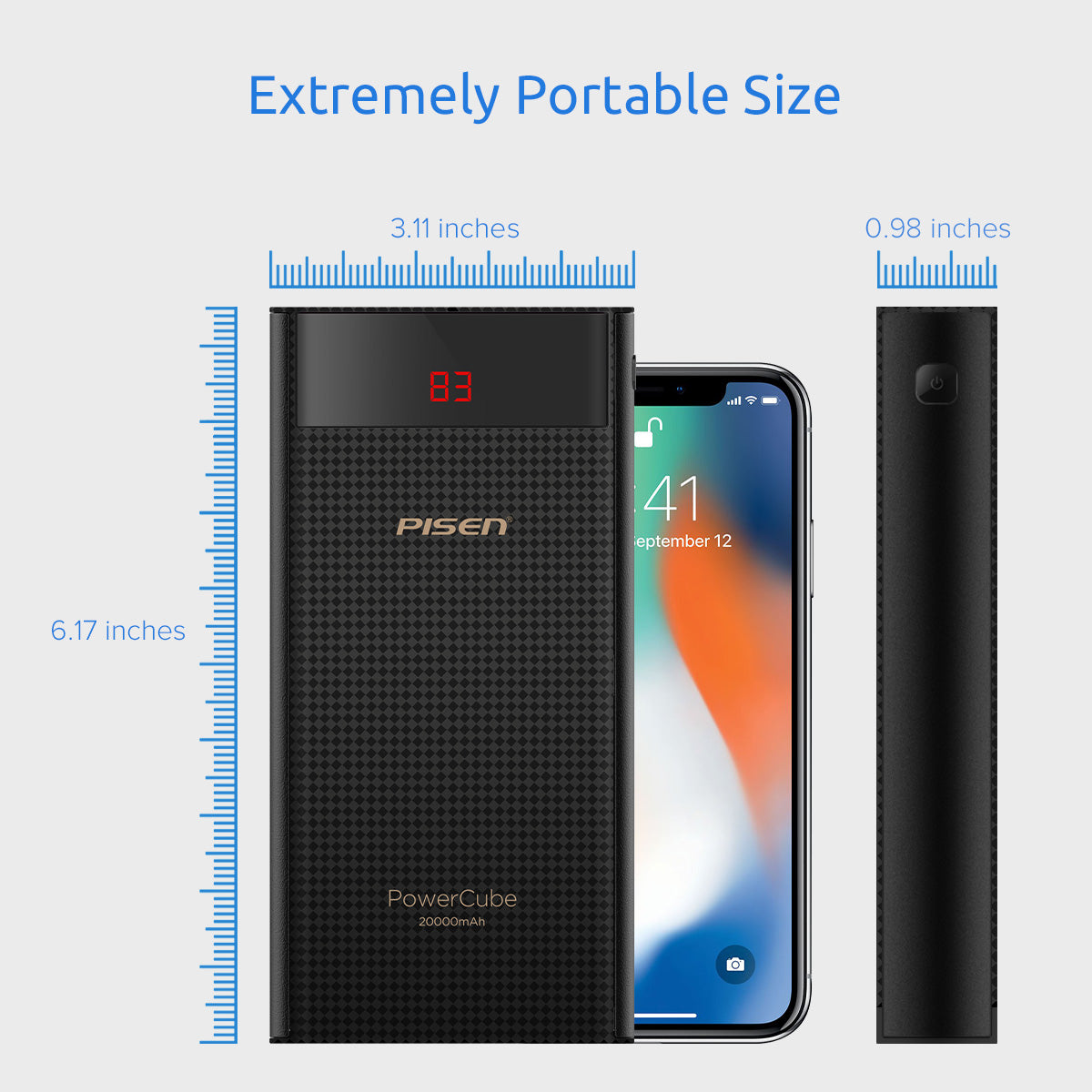 Power Bank 20000 mah PISEN PowerCube Batteria Portatile Esterna con 2 Uscite USB