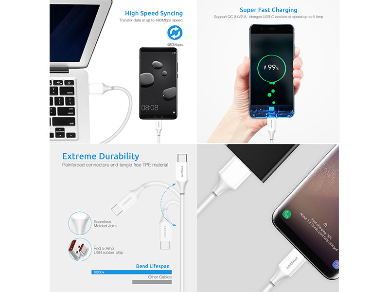 Pisen USB Type-C 转 USB 5.0A 超级充电 3.3 英尺电缆 1M