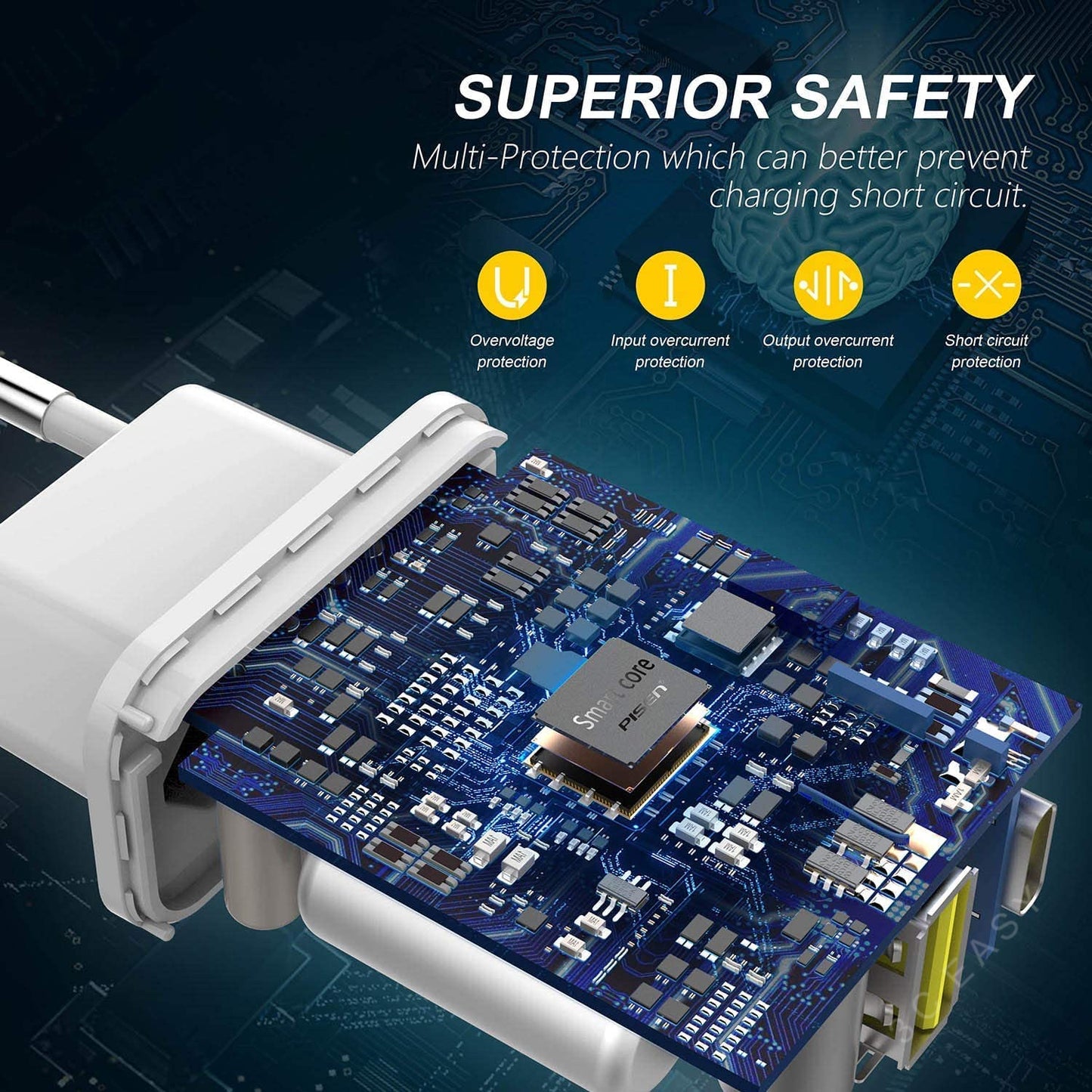PISEN USB 和 USB-C PD 壁式充电器 18W