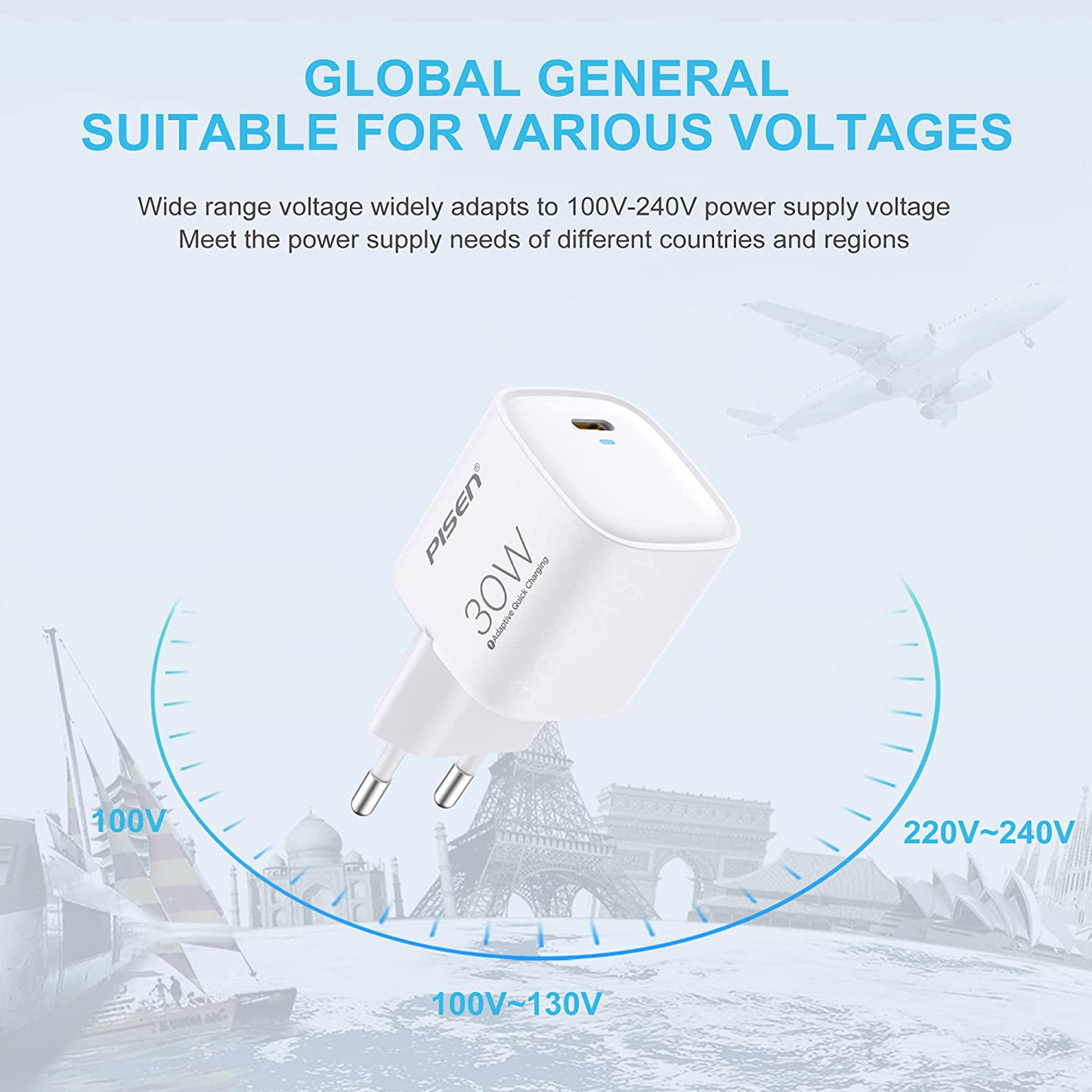 PISEN USB-C PD 壁式充电器 30W