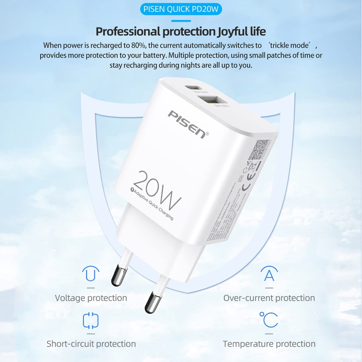 PISEN USB 和 USB-C PD 壁式充电器 18W
