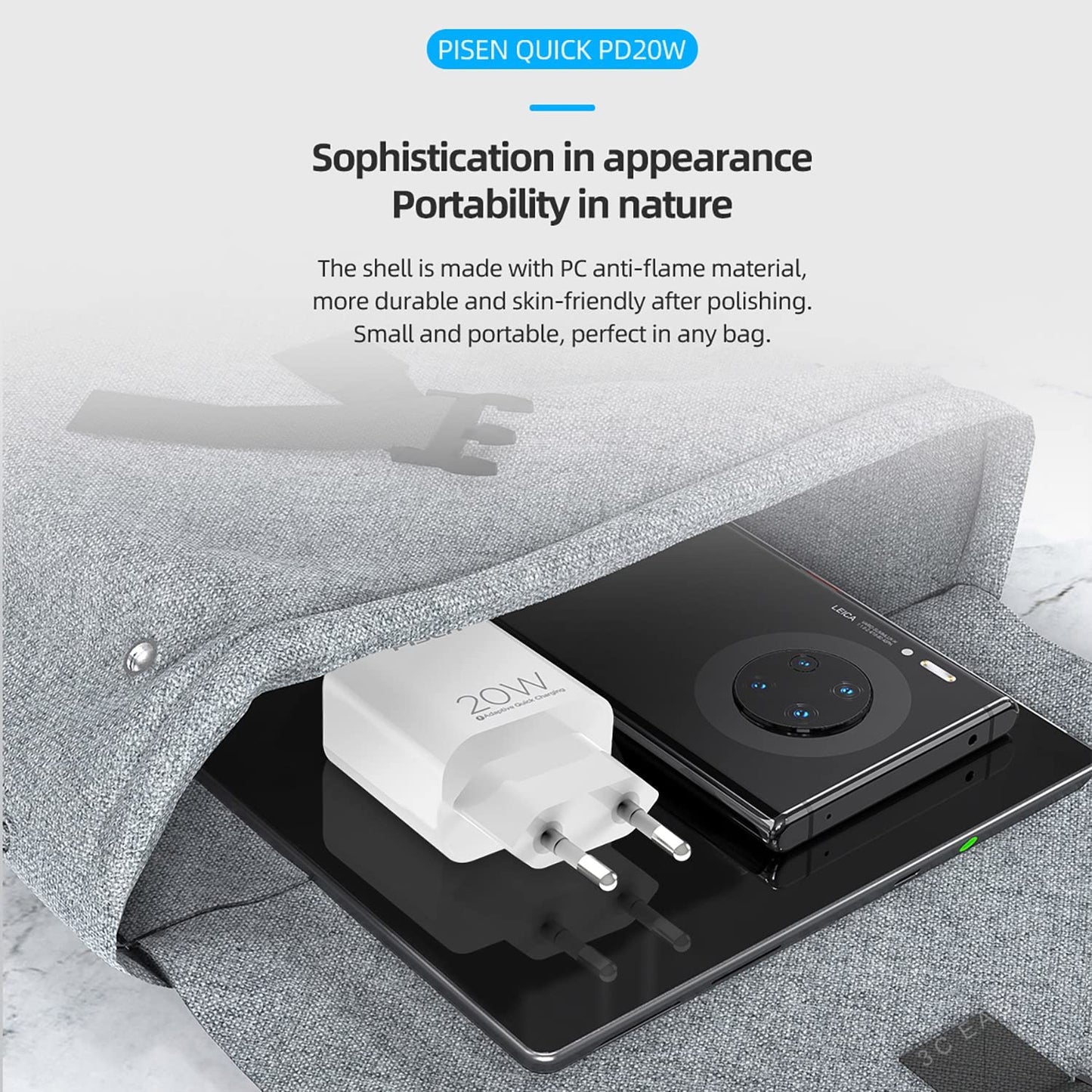 PISEN USB 和 USB-C PD 壁式充电器 18W