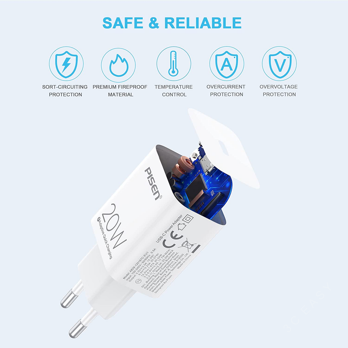 PISEN USB-C PD 壁式充电器 20W