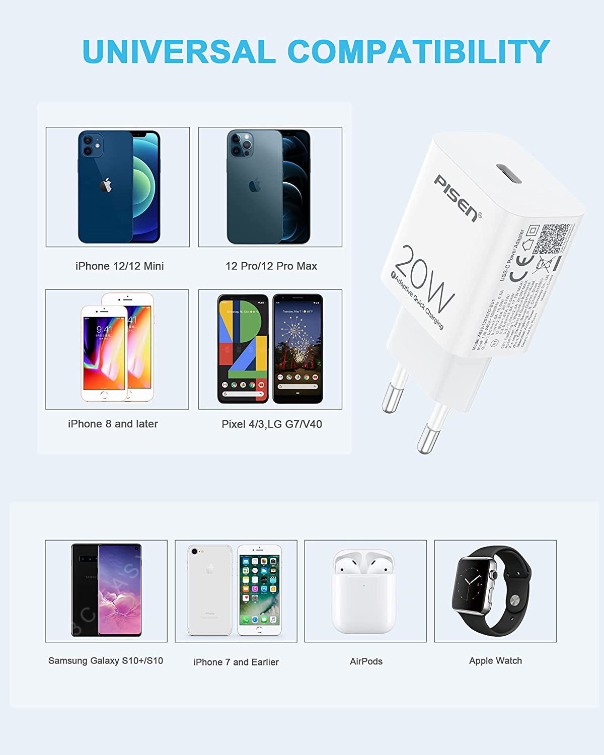 PISEN USB-C PD 壁式充电器 20W