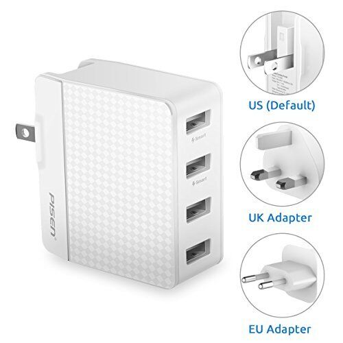 PISEN PowerCombo 通用旅行电池充电器,带 4 个 USB 充电端口